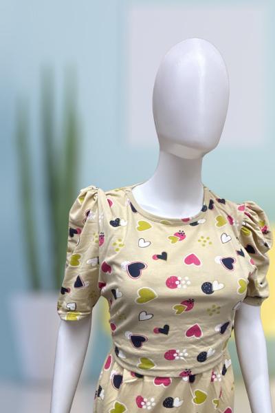 Beige Multicolor Heart Print Maternity Dress