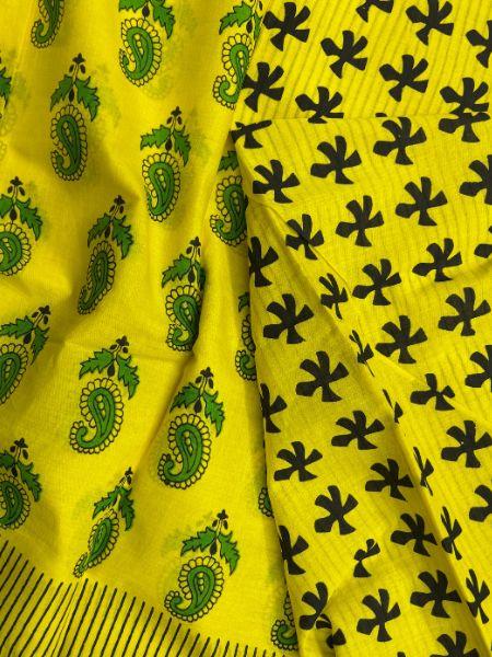 Lemon Yellow Mulmul Cotton saree