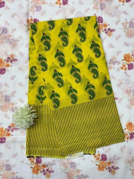 Lemon Yellow Mulmul Cotton saree