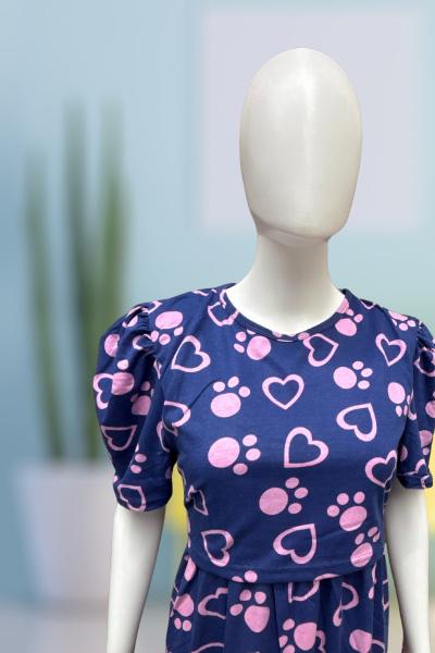 Navy Blue Pink Heart Print Maternity Dress